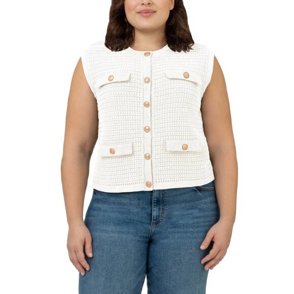 BLANKNYC Womens Sleeveless Sweater Vest Ivory Gold Buttons Designer Inspired - Picture 4 of 6